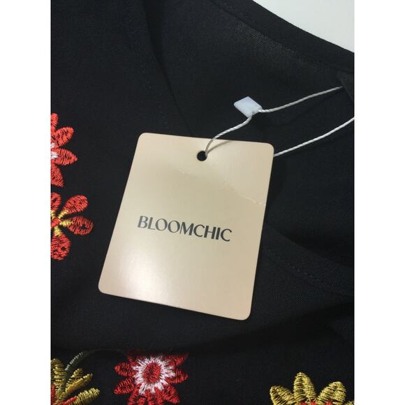 BLOOMCHIC 22-24 3X Plus Black Floral Embroidered Waist-Cinched Midi Dress b109 - Picture 10 of 11